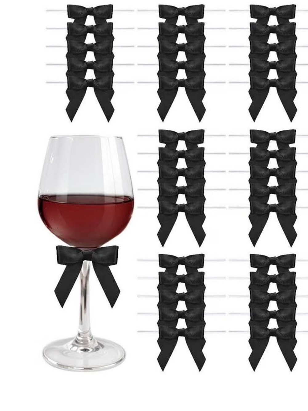 Black Satin Wine Glass Bow Tie Charms - Set of 75